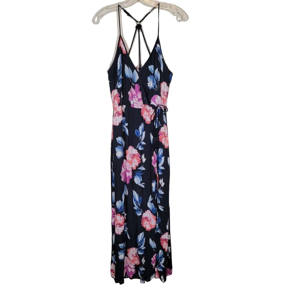 Band of Gypsies Spaghetti Strap Faux Wrap Maxi Dress Floral Multicolor Sz Small